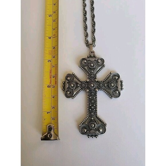 Sarah Coventry Vintage Limited Edition 1974 Pewter Cross Extra Large 24" Chain - Picture 7 of 13